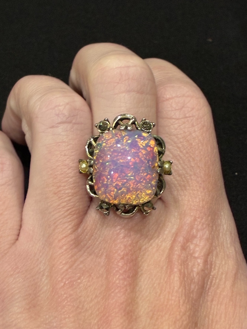 Vintage Dragon’s Breath Opal Cocktail Ring